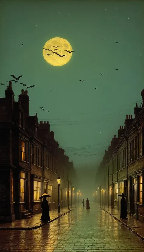 halloween night in the style of john atkinson grimshaw