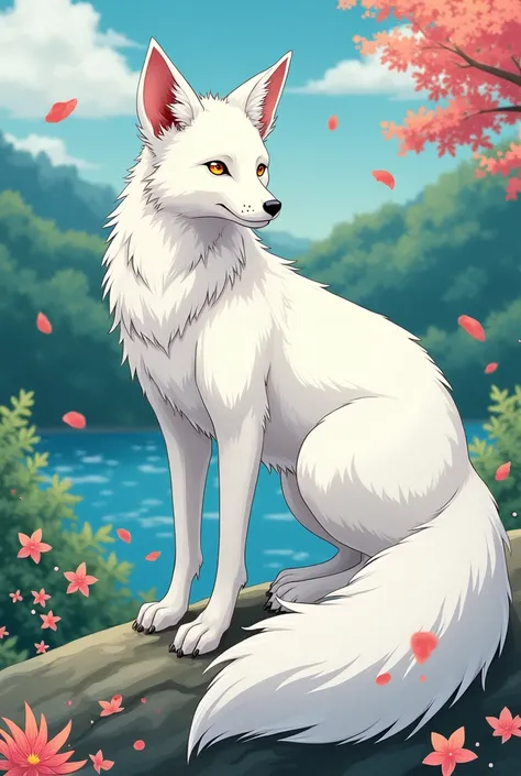 Mythical White Fox in Anime Style 