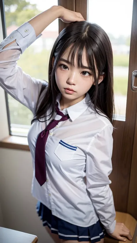 innocent beautiful schoolgirl in lewd underwear screams with her mouth open in shame:1.2, a female student who was stripped of h...