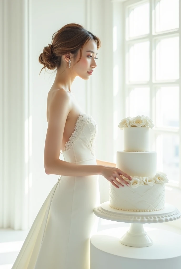 wedding one girl sexy wedding cake white dress white scenery white cake gorgeous