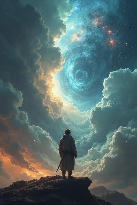 Man at edge of creation of the universe