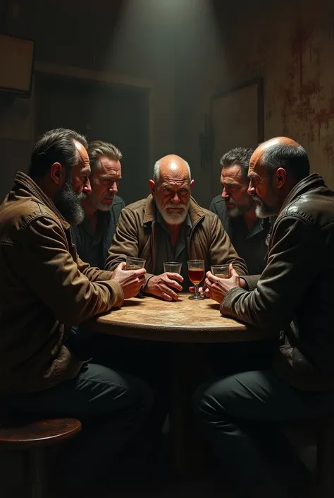 Circle of men talking and drinking bad men