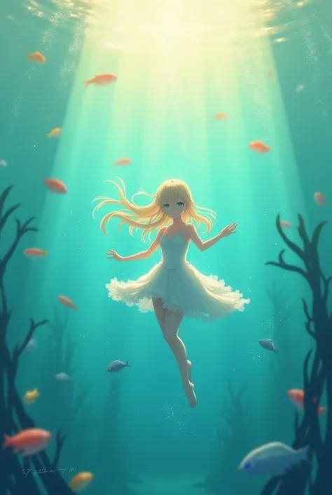 Draw Me a 1 Anime Girl Falling Under the Warm Sunlit Sea