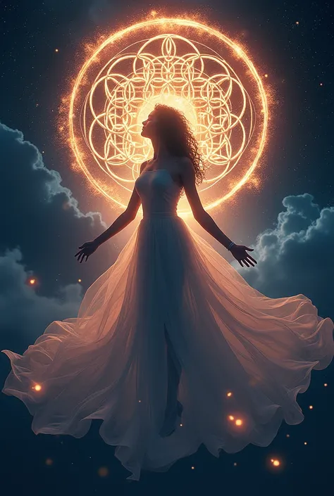 Flower of Life、universe、vibration、aura、Woman silhouette,The Chinese YinYang symbol