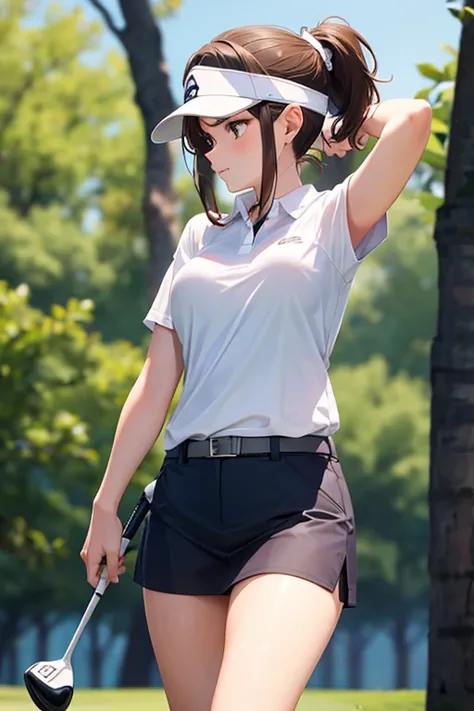 One girl, Brown hair ponytail, Professional Golfer