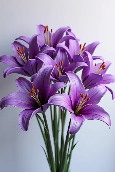 Bouquet of realistic purple lilies 