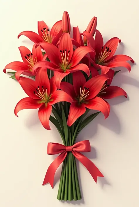 Bouquet of red lilies tied with a bow, realistic 