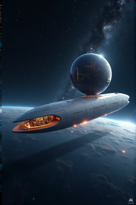 A space hotel in shape of capsule with sphere of solar energy 