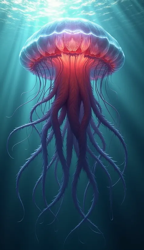 GENERATE AN IMAGE OF A LION&#39;S MANE JELLYFISH IN ATTACK POSITION
