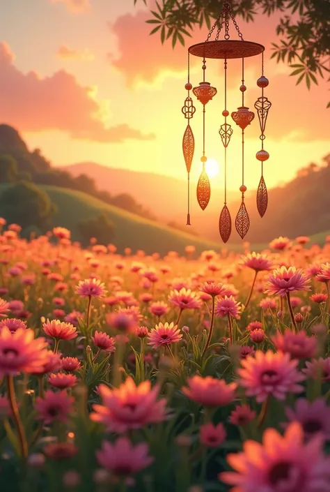 Flower field Summer Wind chimes Sunset