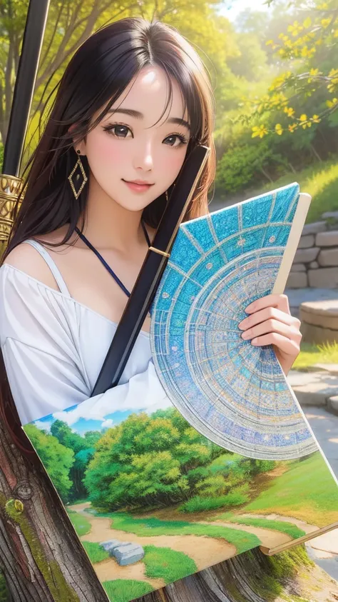 1girl, professional Drawing, masterpiece, medium close-up shot of a ([Basilisk:Quarterstaff:4] of Pandora:1.3) , it is very Mature and 1800S, Stone Roller coaster in background, winter nature with White oak, Sun in the sky, shallow depth of field, Sketch, ...