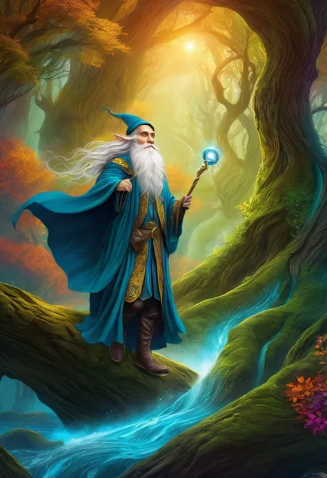 a medium detailed illustration of "father time," a breathtaking elf, embodying the fear in a marvellous setting. fantasy art, in...