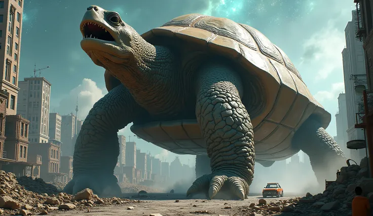 Universe,A giant turtle hundreds of thousands of meters tall is destroying big cities