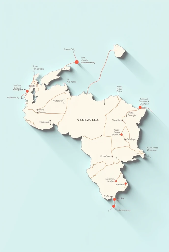 Create an illustration of the map of Venezuela, Let it be in 2D, minimalist on international trade 