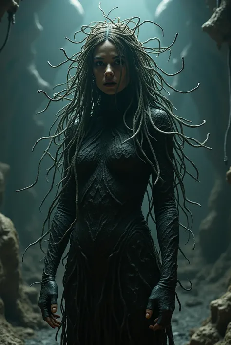 a woman with dreadlocks and a body of hair in a scene from the film alien, movie still of a alien cyborg, frame from prometheus movie, hr giger. 8 k, eve online movie still, scene from prometheus movie, still frame from prometheus, biologic hr giger style,...