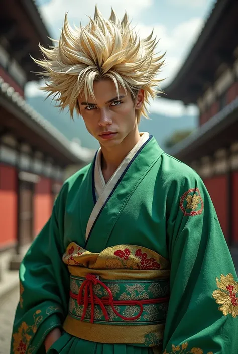 Bakugo with metal hair with green kimono