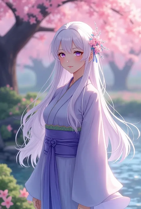 In the serene garden of the Fujiwara estate, an enchanting young woman stands gracefully beneath a blooming cherry blossom tree. Yuki, at 1, possesses an ethereal beauty that transcends human standards. Her long, flowing hair, as white as freshly fallen sn...