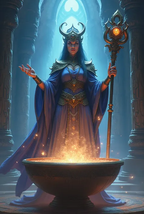 mage woman huge staff magic bowl