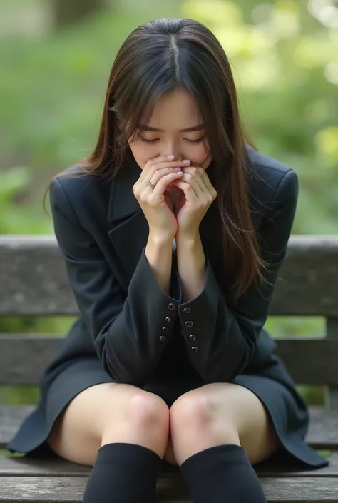 (Photorealism:1.2), A笑顔がbeautiful Japanese model in her twenties trying to suppress the embarrassing urge to fart、Hairstyle: Straight Long Hair、39;Thick legs, Female bank employee&#39;s uniform, 39;Office worker business uniform、Laughing so hard I could ho...