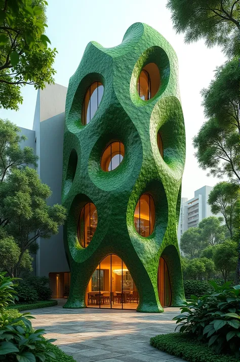 Architectural facade of a building inspired by the leaf of a tree 