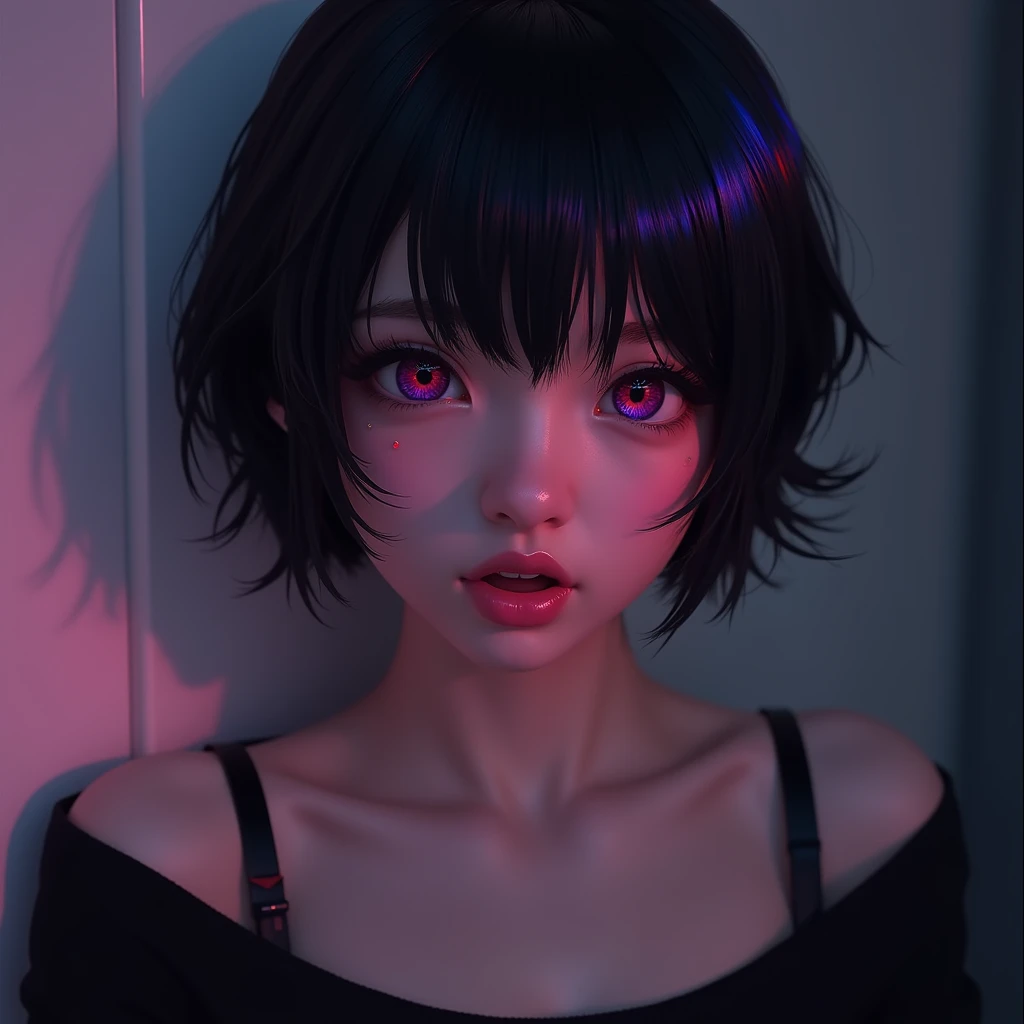 Solo, Solo, HD, Short Hair, Breasts, Purple Eyes, Red Eyes, Nose Blush, Nose Blush, Open Mouth, Lens Flare, 8K Octane, 