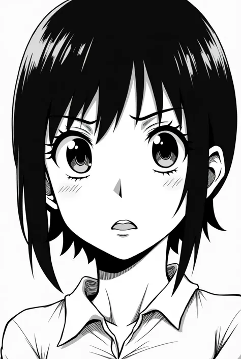 Create an image of a generic manga character in black and white, showing only the face