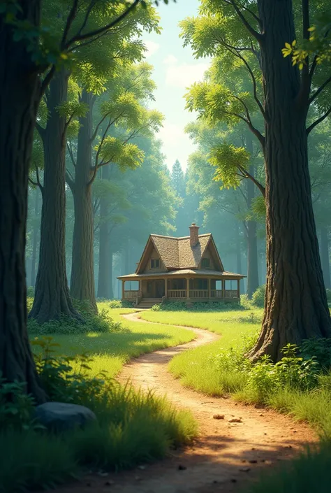 A one point perspective from forest to home 