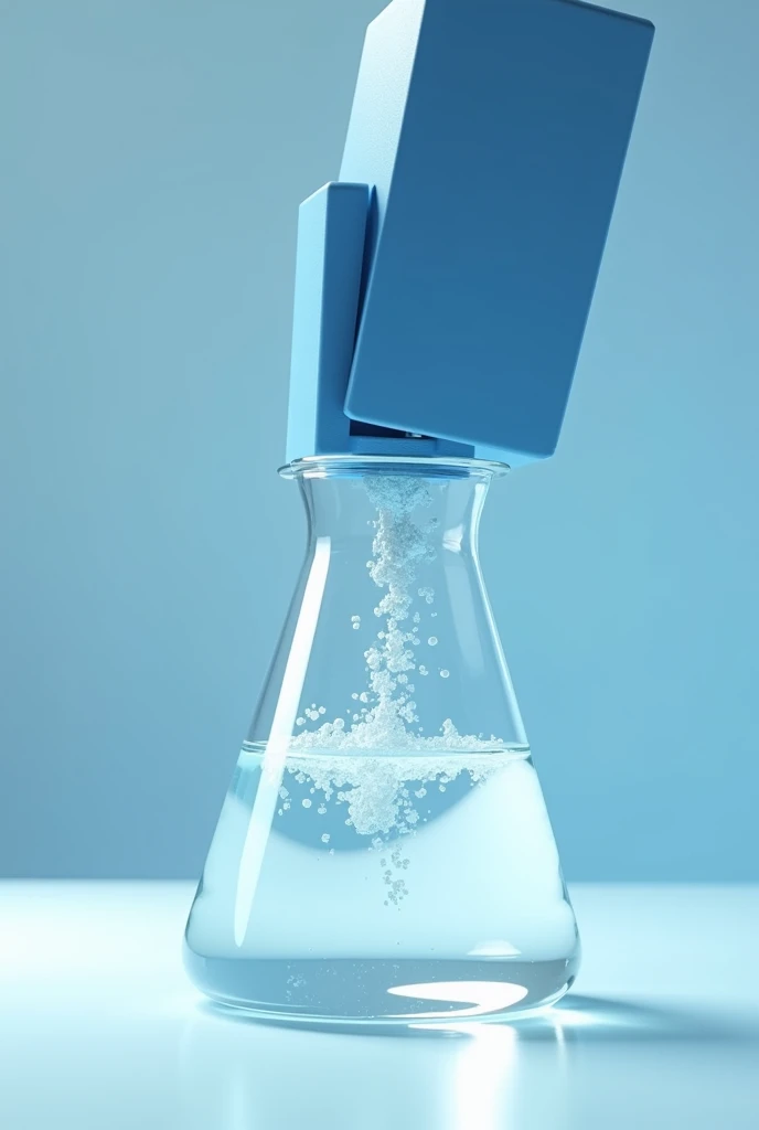 Chitosan being mixed in water in lab beaker on big magnetic stirrer of rectangle shape with blue colour . Create images with only just beaker and stirrer on being stirred 