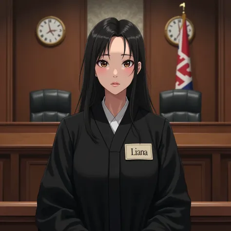 Theme: Judge, standing Realistic wonan Japanese,  name tag  "Liana" 