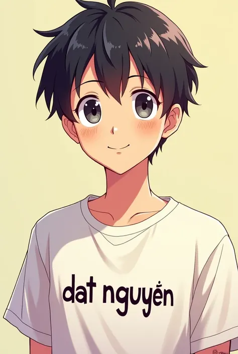 a handsome boy, anime style, with “Dat Nguyen” in the T-shirts