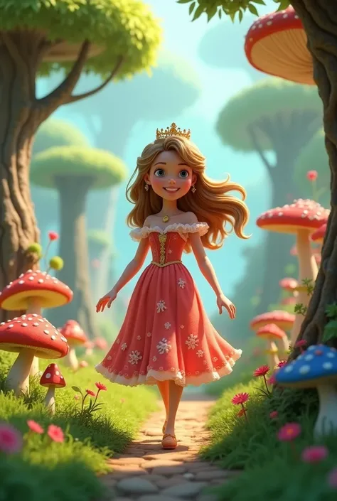 princess elisa exploring the magical forest happy radiant in 3d