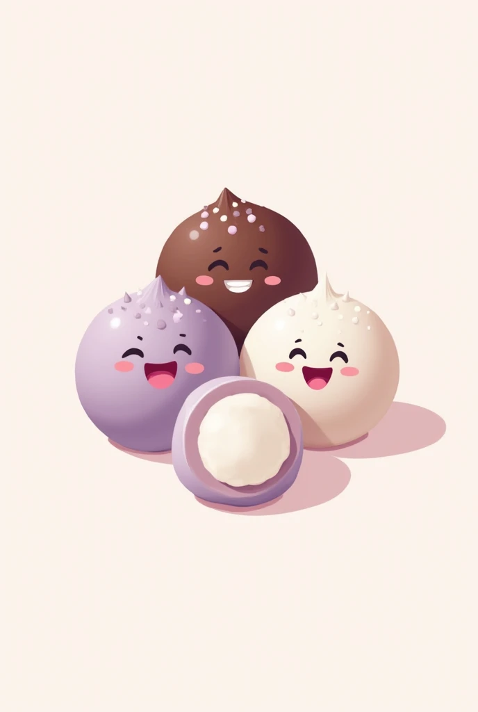 make a logo of pastillas balls ranging in PURPLE, CHOCOLATE, AND WHITE color. show the 1 marshmallow fillings inside the ball. no sprinkles and add happy emoticon to the ball itself. also add the name brand ‘PastillYazz’.