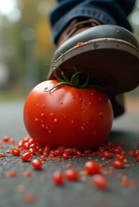 Tomato being stepped on