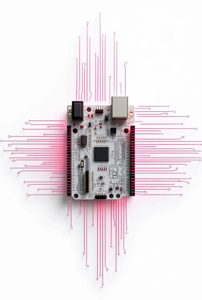 Create me a circuit diagram or schematic diagram
of Arduino Uno r3 using pink wires in a white background, make it huge