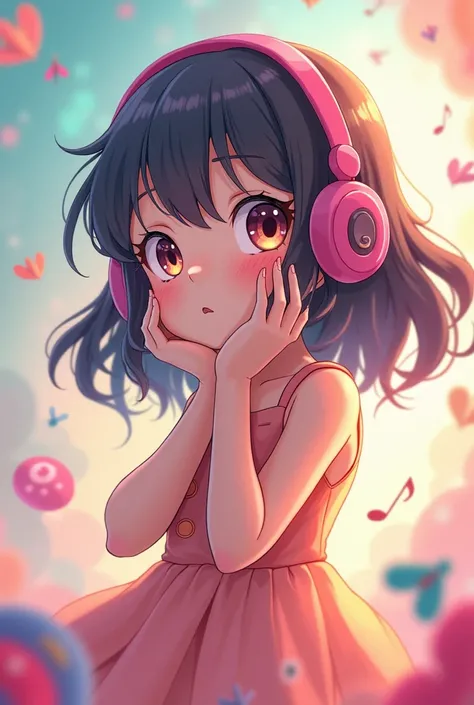 cartoon anime girl listening to music