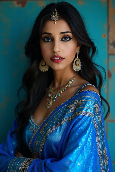  Indian Woman with shiny blue clothes 