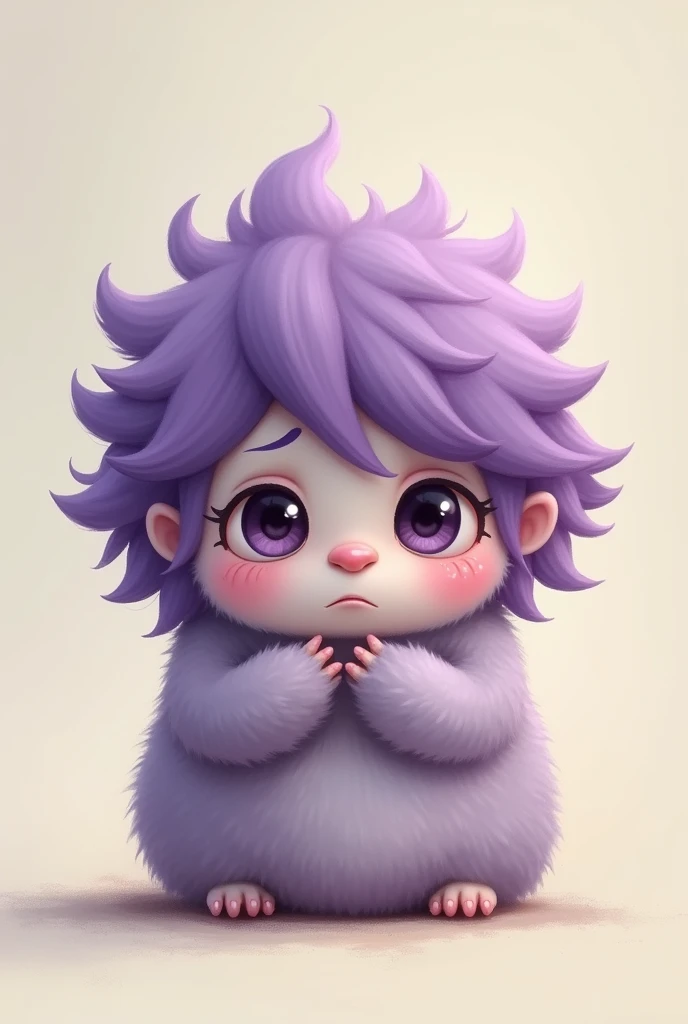 Cute little purple haired monster sad