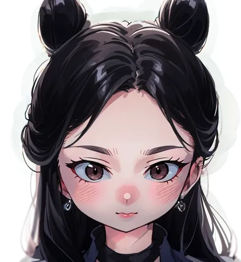 double buns hair style, classic chinese hair, (masterpiece:1.2),(best quality:1.2), looking at viewer, curious face, gothic, (sh...