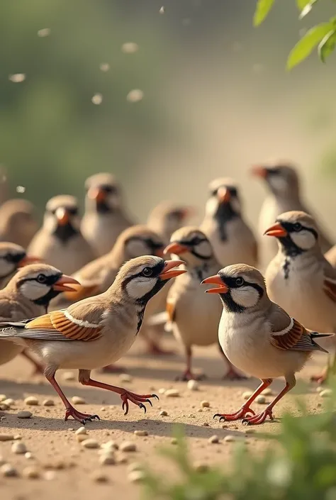 Flock of Sparrows,Looking for food