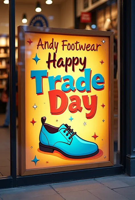 Sign for a shoe store that says Happy Trade Day from Andy Footwear 