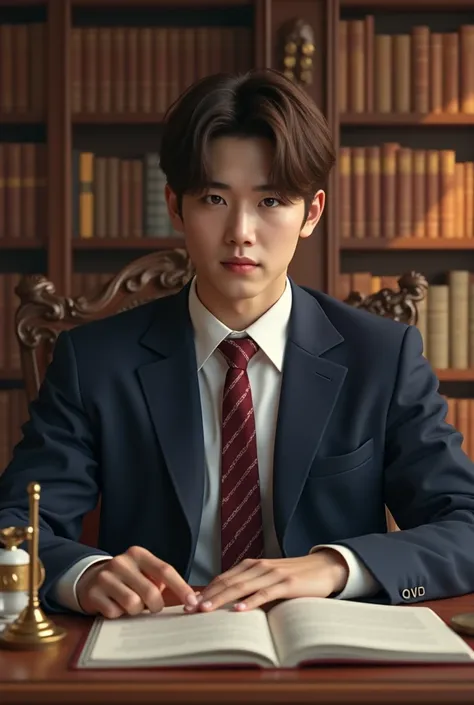 Create an image of BTS&#39;s V as a Law Student, aged 23