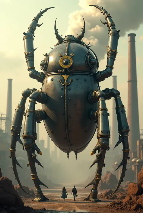 Steampunk。Giant mechanical insect。Beetle。Made of iron。Steam engine。