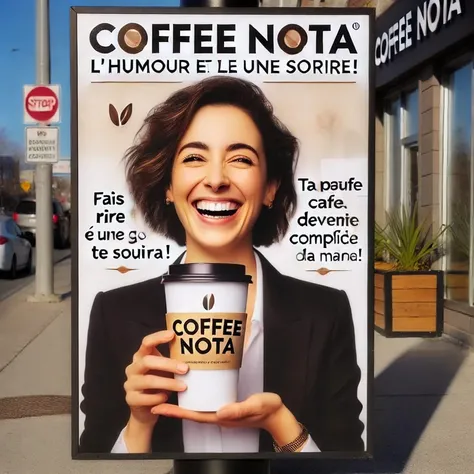 there is a poster on the side of a building advertising coffee, a poster, in a coffee shop, drink more coffee, notan art, notan, andré le nôtre, advert, poster, coffee shop, advertisement poster, poster composition, coffee smell, upset the coffee does not ...