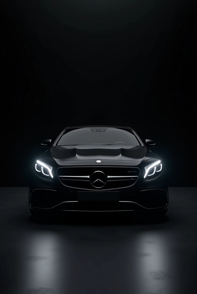 Mercedes Benz s class in black room car black photo white headlights on