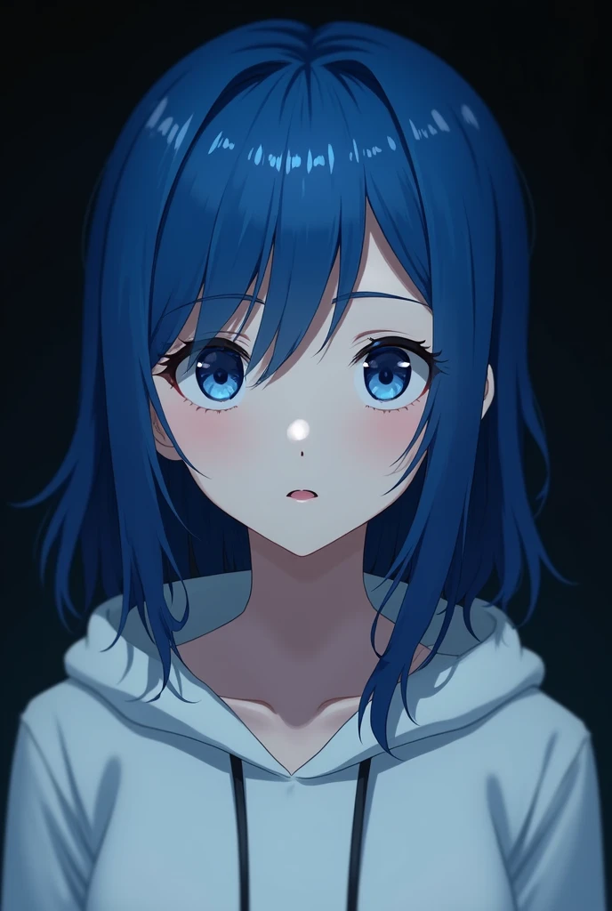 (photorealism:1.2), a girl with blue hair and eye colour dark blue with white hoodie  anime attitude  background dark room attitude anime 
Smart sigma