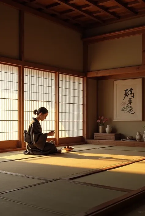 Tatami-mat tea room for traditional Japanese tea ceremony