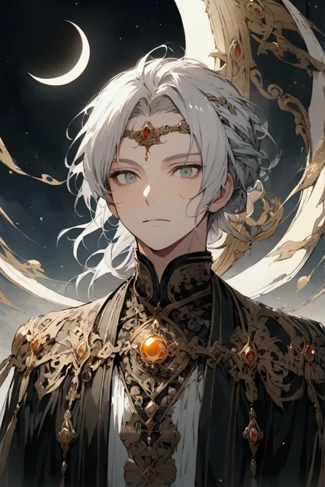 White-haired boy with a waning moon on his forehead 