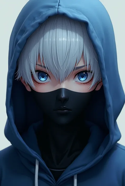 (photorealism:1.2), a boy with white hair and eye colour dark blue with white hoodie  attitude anime attitude  black mask 
15 years