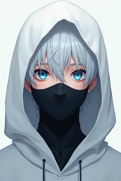 (photorealism:1.2), a boy with white hair and eye colour dark blue with white hoodie  attitude anime attitude  black mask  sigma
15 years not in cap single alone