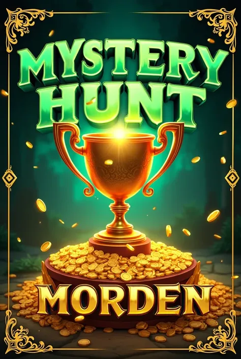 Poster making the name of MYSTERY HUNT morden and very very stylish front 
in bright colour in use of green and yellow tresure hunt beground with big trofy 